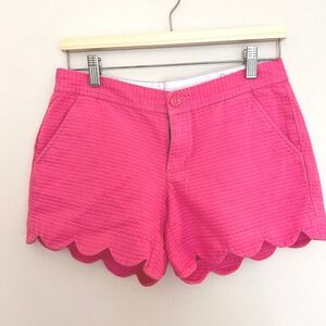 Lilly Pulitzer Buttercup Shorts Hot Pink Seersucker Scallop Hem Size 0
